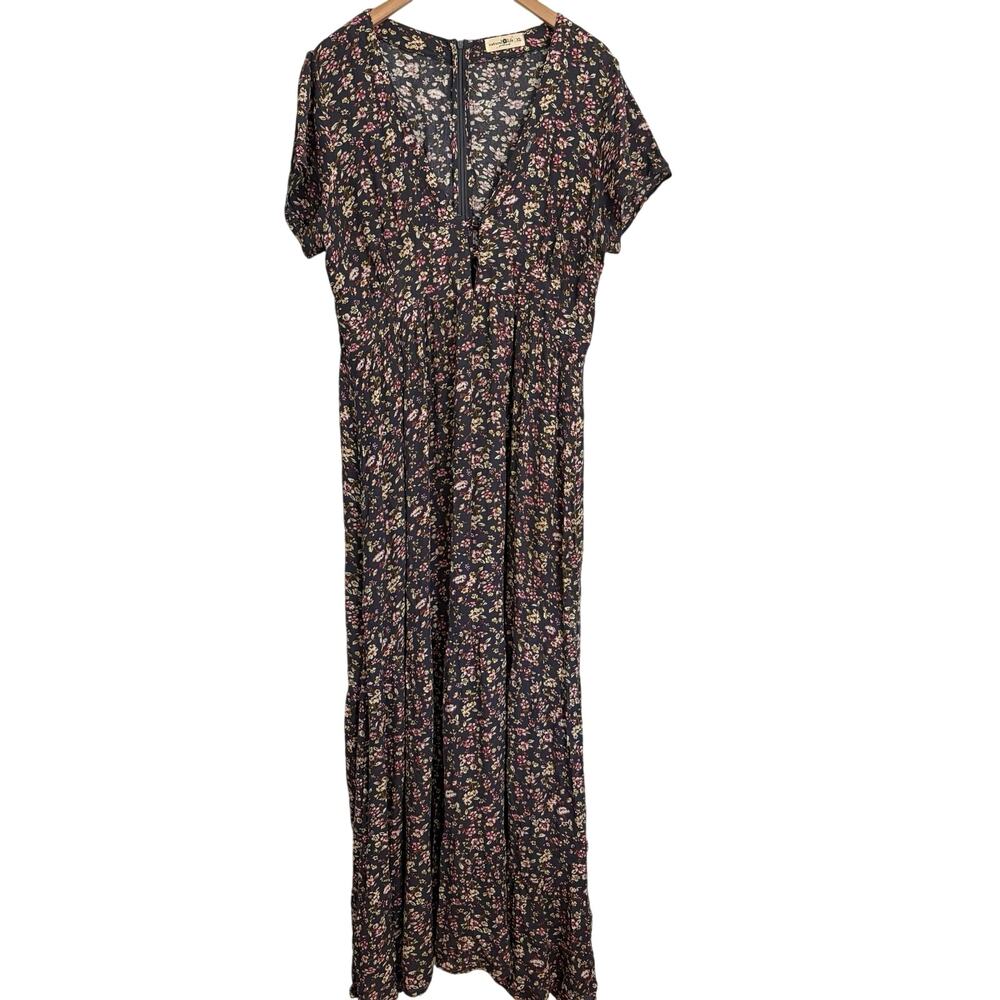 Natural Life V Neck Floral Print Maxi Dress Women’s Size XL Cottagecore Prairie